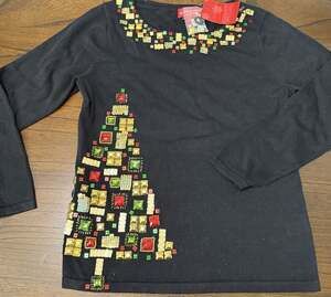 NEW Jack B. Quick Sweater Large L Black Gold Holiday Christmas Tree Embellished